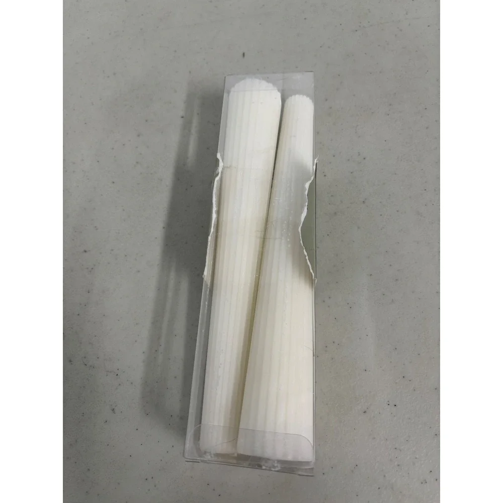 Sage and Oak White Ribbed Wax Taper Candles Unscented Set of 2 Fluted Design NEW